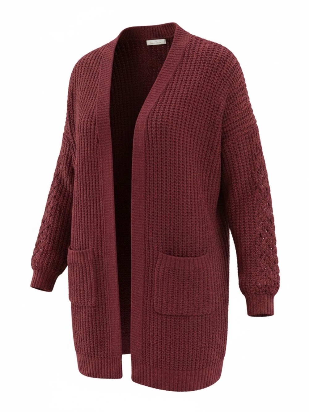 Love Tree Women's Open Front Chunky Knit Maroon Cardigan Size Small NWOT - Picture 7 of 11